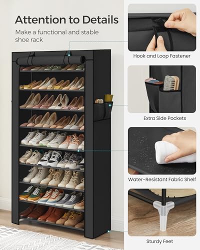 SONGMICS 10-Tier Shoe Rack, Shoe Storage Organizer Cabinet with Dustproof Cover, Free-Standing, for Closet, Entryway, Hold 40-50 Pairs, for Sneakers, High Heels, Black URXJ36H image 6