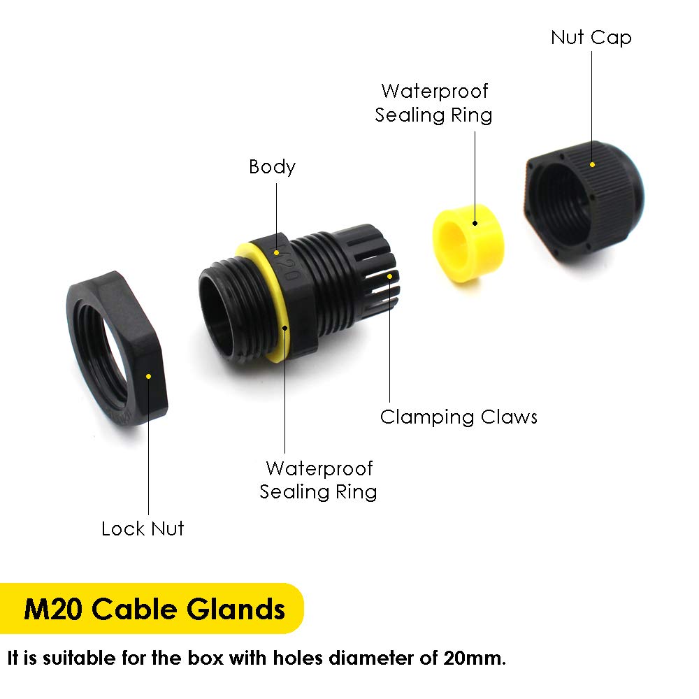 Confezione da 10 pressacavi MCG Grigio M20 IP68 20 mm con dado di bloccaggio e guarnizione per cavo rotondo da 6-12 mm