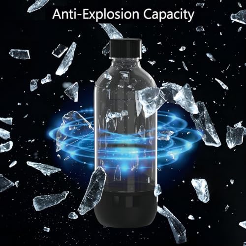 Mycket Soda Maker Bottles, Carbonating Bottles, 1L BPA Free Reusable PET Sparkling Water Bottles for Soda Machine, 2 Pack, Black&White