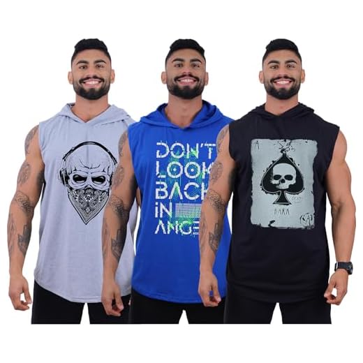 Kit 3 Regatas Com Touca Longline Masculina MXD Conceito Cores Lisas Academia Treino Musculação Casual Funcional (G, Opção 04)