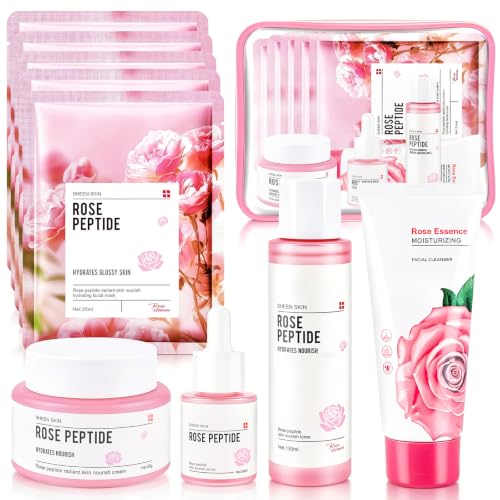 Rosas Set de Cuidado Facial 9 Piezas, Limpieza y Cuidado Facial | Set Regalo Mujer Skin Care, con Limpiador, Mascarilla facial, Tónico, Sérum y Crema, Para Adolescentes y Mujeres