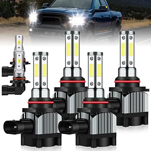TXBILMOO 9005 9005 LED Headlight Bulbs with 9140 Fog Lights Combo Fit for Dodge Ram 1500 2500 3500 2016 2017 2018 with Projector High Beam Low Beam Conversion Kit 70w 6000K Cool White 6 Pack