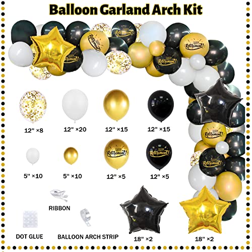 97 Pcs Retirement Party Decorations, Hombae Going Away Farewell Party Decorations Backdrop Balloon Garland Banner Tablecloth Cake Topper Sash Happy Retirement Black Gold #TOP3