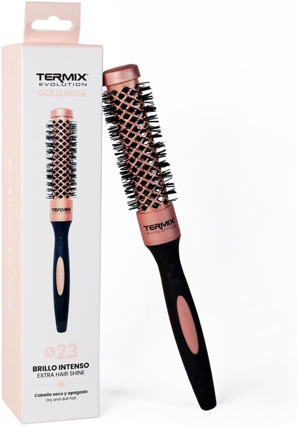 Termix - Round Brush Evolution Gold Rose Limited Edition | Diameter Ø23 | Designed to Give Volume | Sealed Tips | Molds All Hair Types | Durable Hairstyle