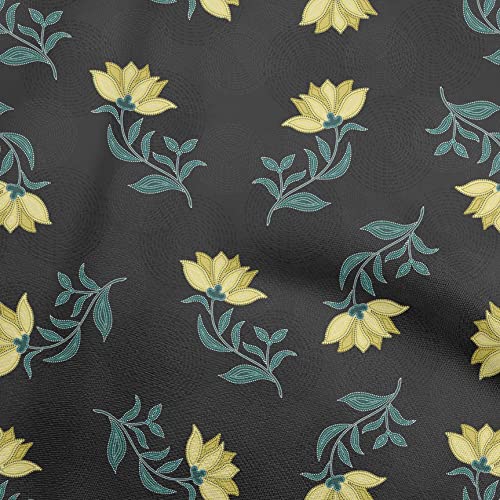 oneOone Cotton Poplin Black Fabric Dotted Floral DIY Clothing Quilting Fabric Print Fabric By Yard 42 Inch Wide