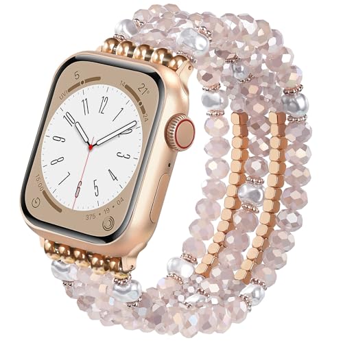Image of MOFREE Beaded Bracelet Compatible for Apple Watch Band 38mm /40mm /41mm /42mm(Series 10) Women,Fashion Handmade Beads Elastic Stretch Strap for iWatch Series 10 /9 /8 /7 /SE /6 /5 /4 /3 /2 /5
