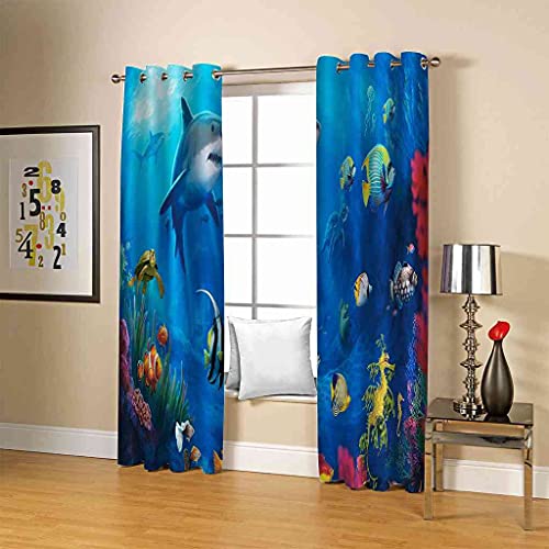 Rideau occultant animaux marins bleus thermique isolant phonique polyester 300x270