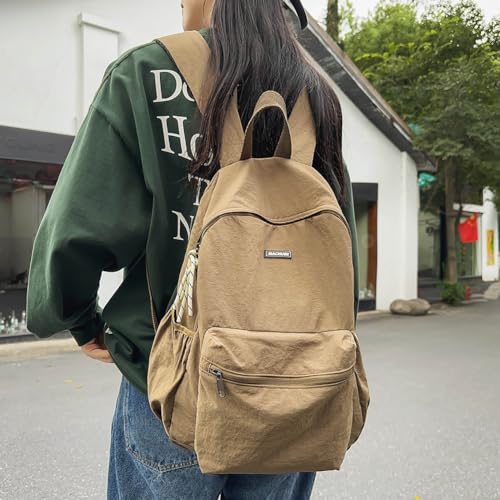 Foldable Backpack for Men Women Zipper Closure Bookbag for Trip (Khaki)4