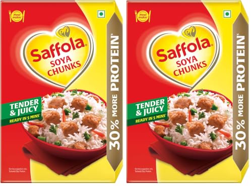 Image of Saffola Soya Chunks, Tender & Juicy, 53% Protein, 200gm (Pack of 2)