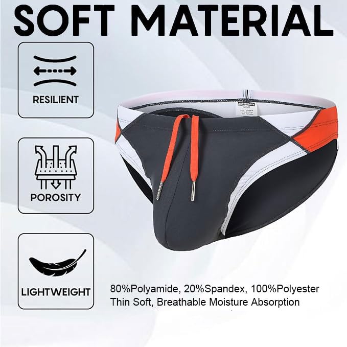 Mens Swim Briefs with Bulge Enhancing Pouch Bikini Sexy Tight Swimwear with Drawstring 1 to 3 Pack3
