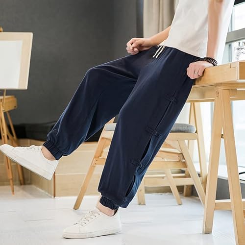 Cotton Linen Pants Summer Casual Trousers Style Solid Color Jogging Pant Ankle-Length Tide Men Sweatpants Gray9 L #TOP4