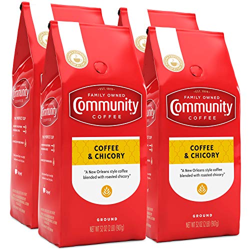 Community Coffee and Chicory Medium Dark Roast Premium Ground 32 Oz Bag (4 Pack), Full Body Rich Flavorful Taste, 100% Select Arabica Beans