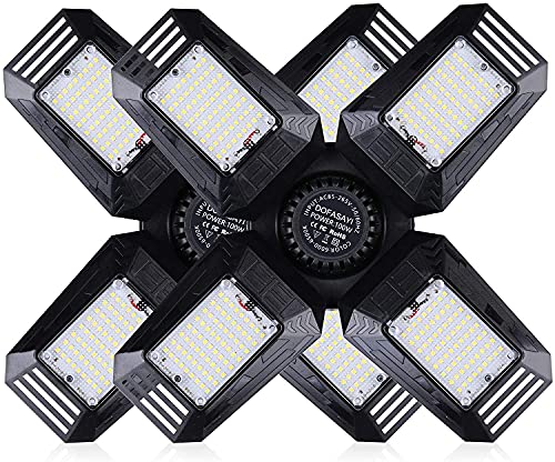 LED Garage Lights 2 Pack,100W Deformable Garage Light - 10000LM Garage Ceiling Light,LED Shop Light with Adjustable Multi-Position Panels,Garage Light for Garage,Workshop,Basement,E26/E27 Base
