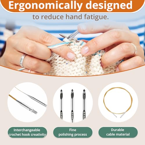Image of 26 Pack Tunisian Crochet Hook Set with Cable for Beginners Adults, 6 Inch Aluminium Interchangeable Long Crochet Hook Set Crochet Needles Tools for Arthritic Hands (3mm-10mm)