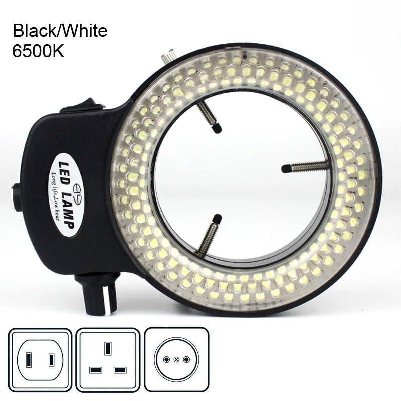 Microscope Adjustable 6500K 144 LED Ring Light Illuminator Lamp for Industry Stereo Microscope Lens Camera Magnifier 110V-240V Adapte(Black)