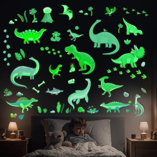 DECOWALL GDS4-8087 Adesivi Murali Dinosauri Fosforescenti Decalcomanie Cameretta Bambini Removibili Decorazione Dino per Ragazzi Aula Arte Camera da Letto Nursery