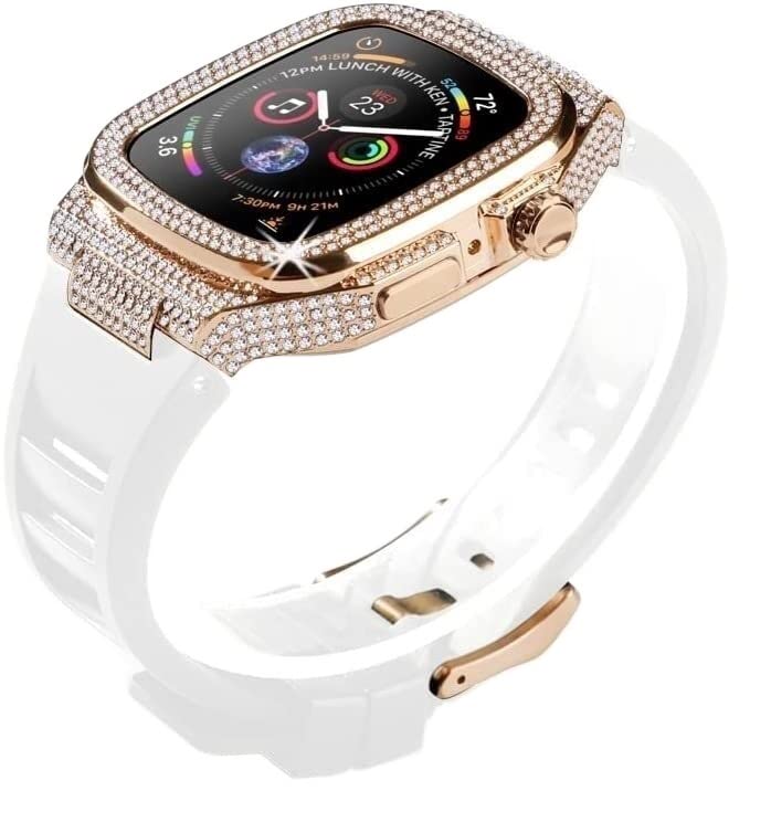 Kit boîtier diamant Apple Watch 45mm en acier et zircon luxe