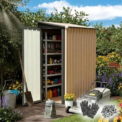 Hdstorzon 4.3x2.5FT Small Outdoor Storage Shed, Metal Garden Shed, Steel Tool Shed with Lockable Door & Sloping Roof for Backyard Storage Patio Lawn