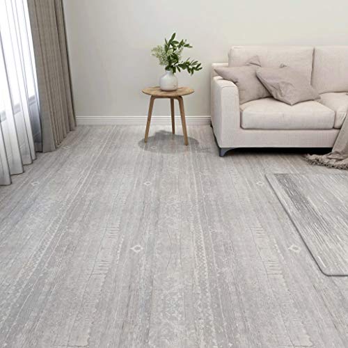 HOMIUSE Azulejos de PVC autoadhesivos, 55 unidades, 5,11 m², gris, PVC, suelo laminado, adhesivo para azulejos, aspecto de madera, revestimiento de pared, lámina autoadhesiva para baño, cocina, salón