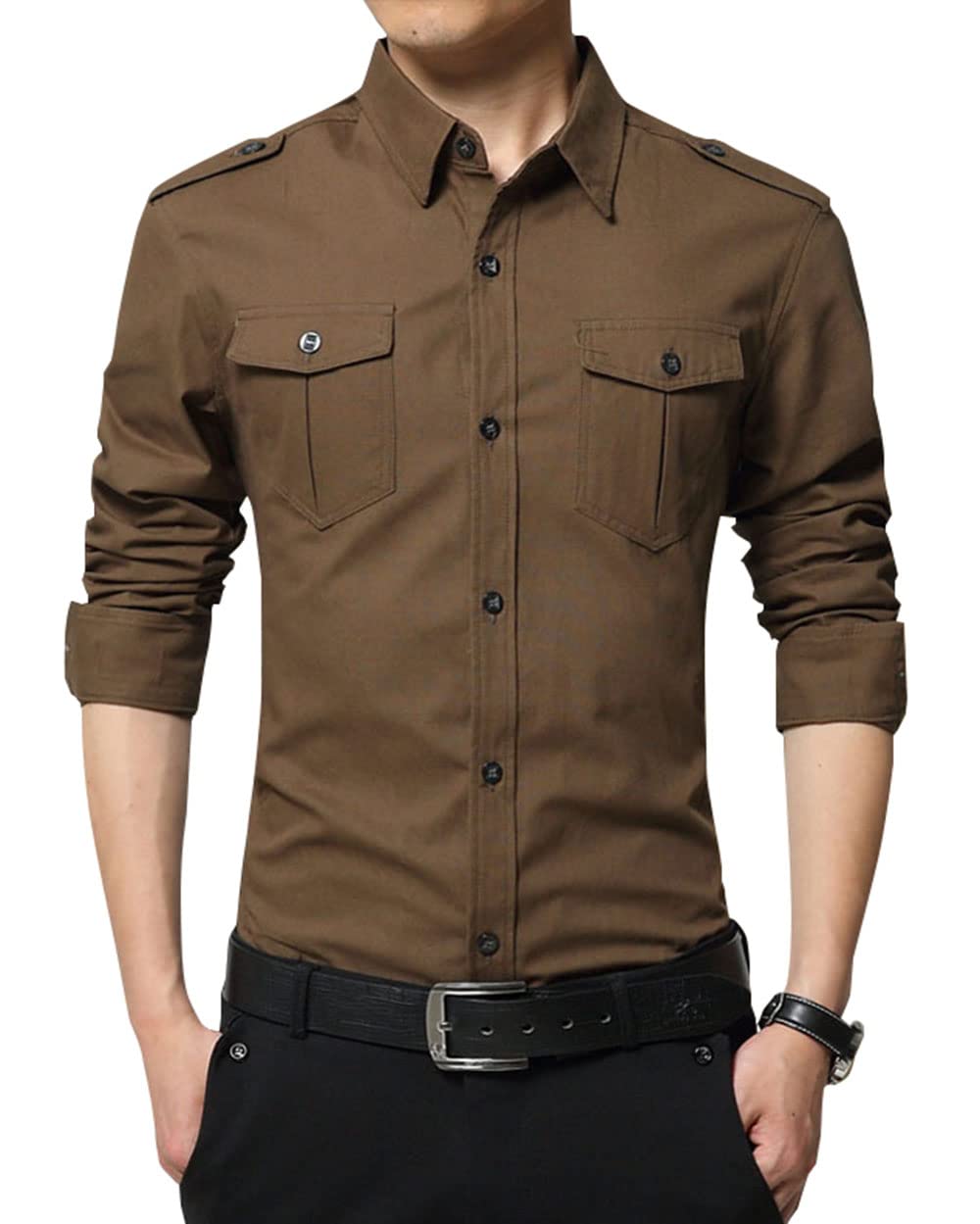 XTAPAN Men's Casual Slim Fit Shirt Cotton Long Sleeve Button Down Dress Shirt