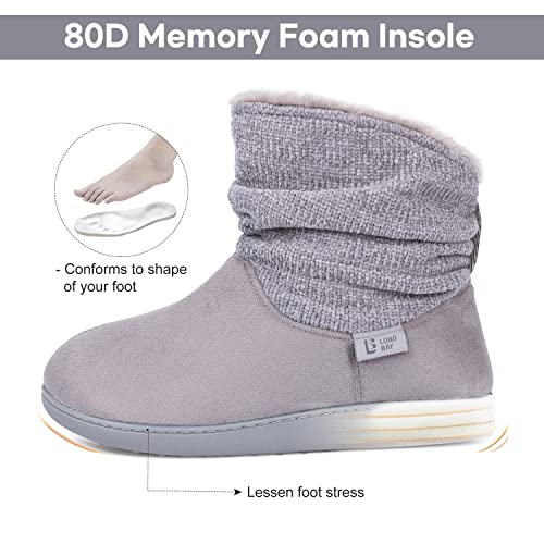 Longbay Women's Warm Chenille Knit Bootie Slippers Memory Foam Comfy Suede Fluffy Faux Fur Memory Foam Boots House Shoes (Large / 9-10, Gray) #TOP3