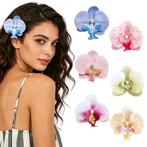 6 Pcs Pinzas para Cabello Flores Hawaianas con Perlas miniatura 1