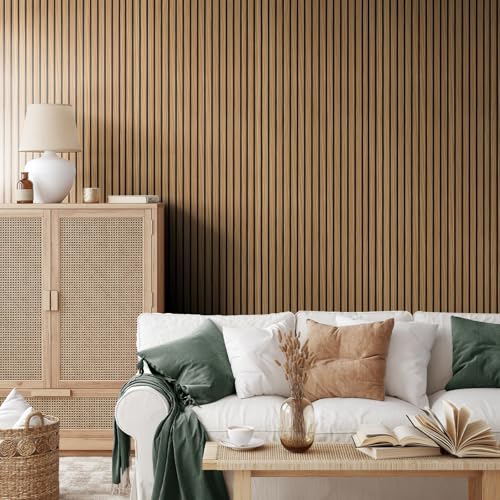 Papel pintado de listones de madera extraíble para renovar muebles sin lijar ni pintar 6