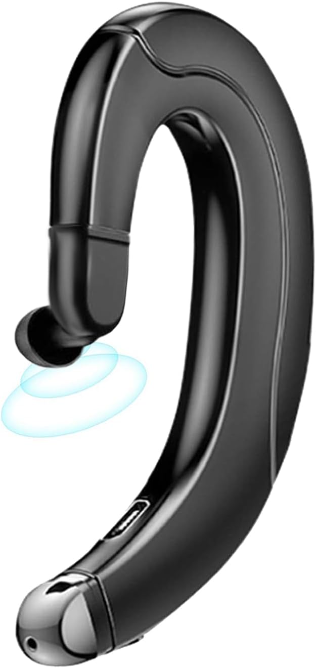 Ear Hook Bluetooth Headphone V5.0 with Mic, Painless Single Ear Wireless Headset 5 Hrs Playtime for Android Phones/iPhone X/8/7/6, Lightweight Non Bone Conduction Headphone with Ear Plug - Black