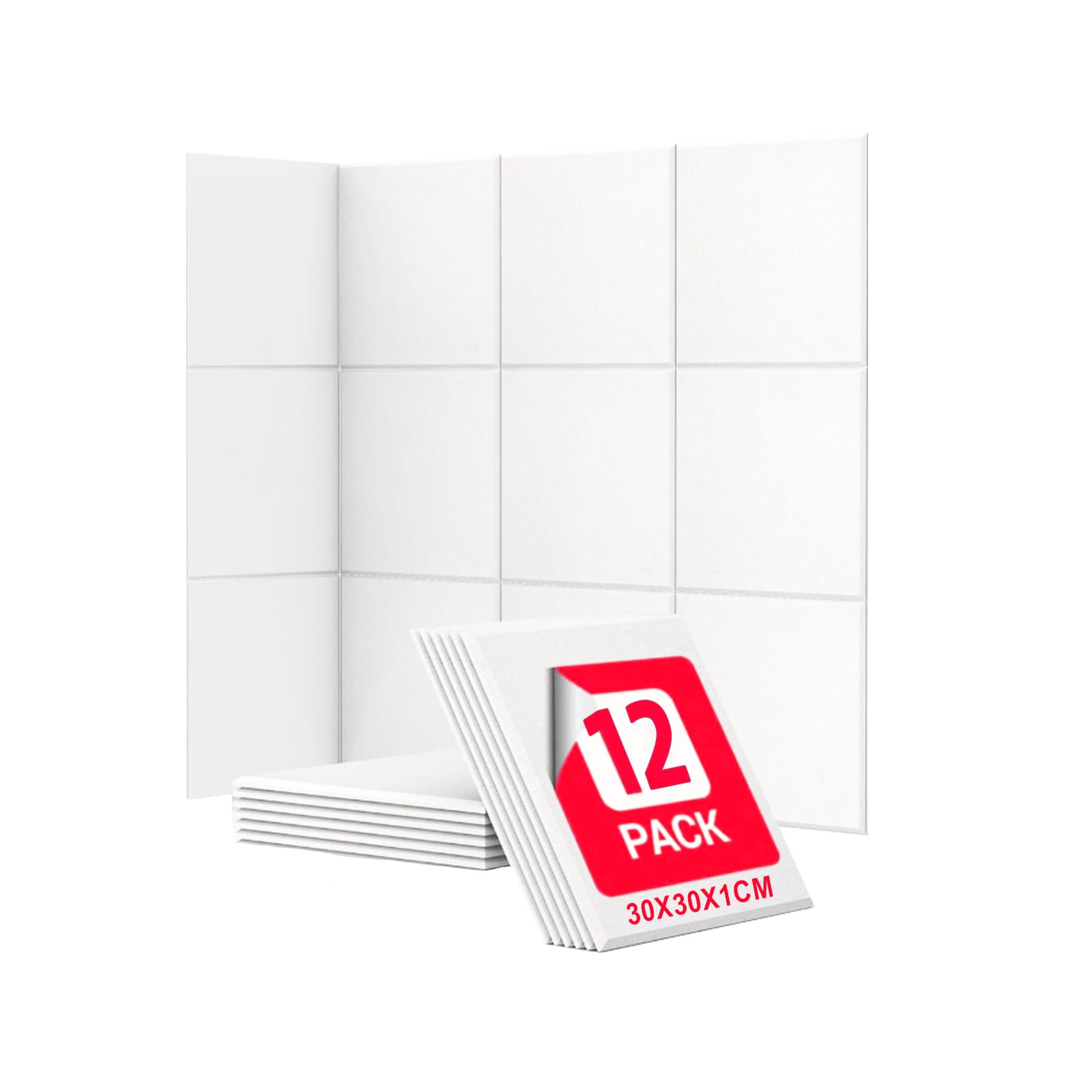 12 Piezas Paneles acústicos autoadhesivos cuadrados - Insonorización acústica Pared, 30×30×1 cm, Fibra de Poliéster de alta Densidad, ideales para Paredes, Puertas, Estudio, Oficina