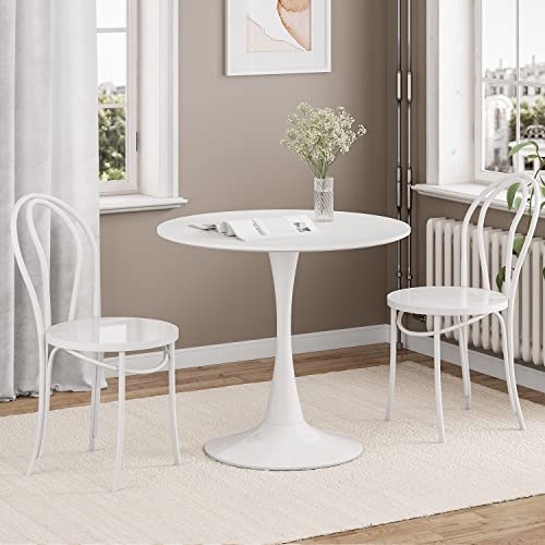 Linstock Modern Round Dining Table,31.5" Mid Century Modern Style Dining Table Tulip Kitchen Table With Mdf Top And Steel Pedestal,Bar Patio Bistro Table For Kitchen,Dining,Bedroom,Living Room,White #TOP3