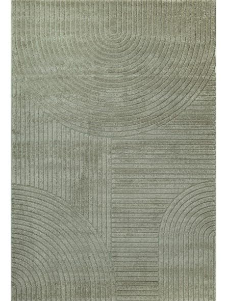 Tapis Moderne à Relief Graphique avec Texture sculptée et Lignes arrondies - Dimension 80x150 cm, Couleur Vert