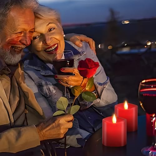 Image of 3x3 Flickering Flameless Candles Set of 2, LED Battery Operated Candles, 3 inch Flameless Candles with Remote Control, Suitable for Wedding Holiday Decoration,Red