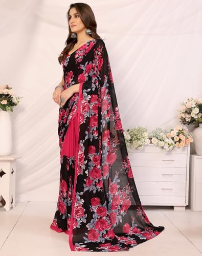 Image of Yashika Womens latest Georgette Saree with Unstitched Blouse Material - Suitable For Party, Festival and Wedding