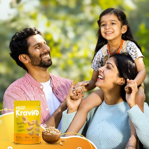 Image of Kravio Premium Roasted Salted Cashew Nuts 200g | Zero Cholesterol Natural Jumbo Size Whole Kaju Nuts & Dry Fruits | Rich in Protein, Roasted Crunchy Delicious Healthy Snacks