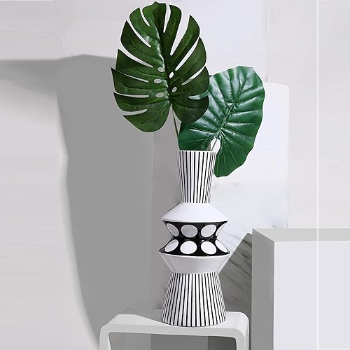 Miniatura 4 de Florero grande de cerámica geométrica a rayas blancas y negras - Decoración moderna del jarrón