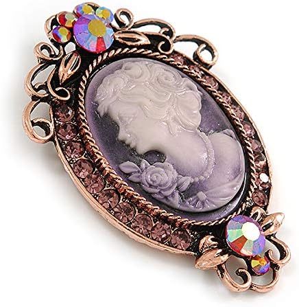 Vintage Inspired Purple Crystal Oval Lilac Acrylic Cameo In Bronze Tone Metal - 65mm L, bronze, purple, violet - Image 5