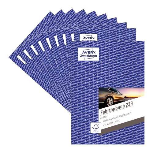 AVERY Zweckform 223-10 Softcover Fahrtenbuch PKW (Finanzamt anerkannt, DIN A5 210x148mm, 80 Seiten|858 Fahrten, Deutschland & Österreich, Abgrenzung privater/geschäftlicher Fahrten) 10er-Pack