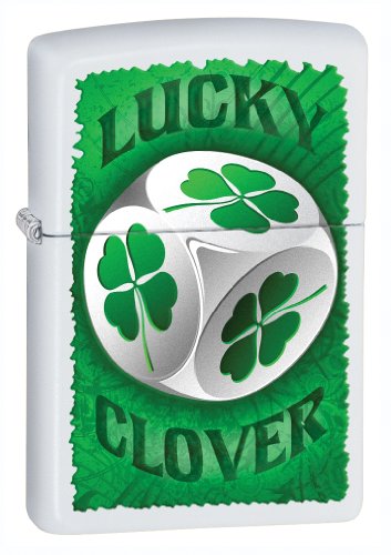 Zippo Matte Clover Dice Lighter (White, 5 1/2x 3 1/2-Cm)