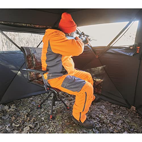 Bolderton 360 Degree Swivel Hunting Blind Chair with Armrests, 300 lbs Capacity, Folding, Lightweight, Portable, Padded Cushion Hunting Seat, Mossy Oak Country Camo