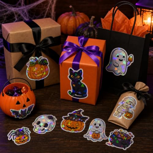 Inkelligent Halloween Stickers for Kids, 100 Holographic Decals, Style B - image 6