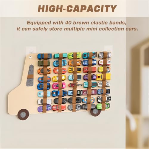 Image of HASTHIP Mini Car Model Pull-Back Car Toy Organizer with 40pcs Stretchy Storage Strap, Wall-Hanging Storage Holder for Mini Collectible Cars, Display Holder for Kids Car Collections