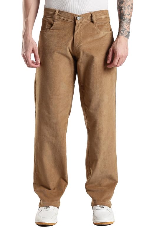 Image of NEVER NEUD Men's Corduroy Trousers | Stylish Straight Fit 4 Pocketed Corduroy Pants for Men | 98% Cotton 2% Elastane | Mid Rise | Comfortable Casual Regular Fit Pants | Button Closure