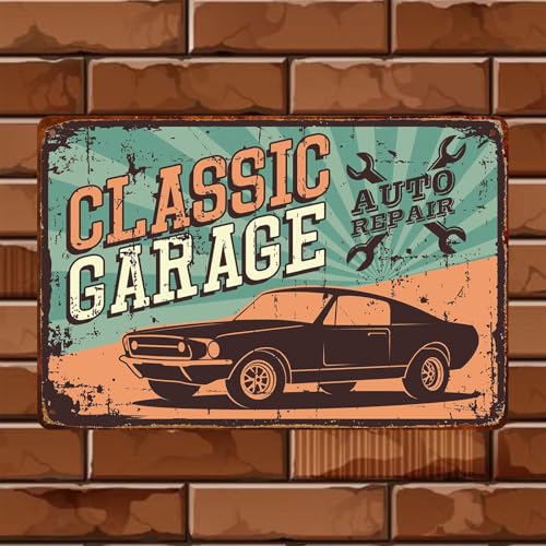 Vintage Metal Tin Signs Garage Signs, Man Cave Accessories Old Car Posters Motor Oil Antique Gas Oil Sign Tiki Bar Decor 8 x 12 Inch（7pcs） - Thumbnail 2