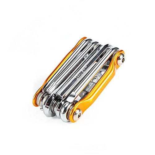 Culnflun Bike Repair Tools 11 in 1 Multi Function Bicycle Multitool Kit Pocket Folding Tool for Road Mountain Commuter Bicycle golden
