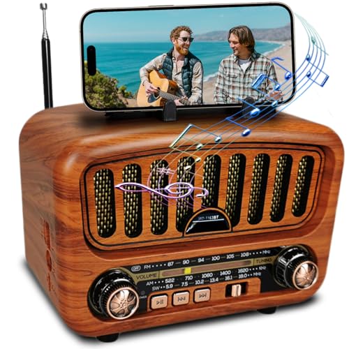 Poste Radio Portable avec Haut-Parleur Bluetooth, AM/FM/SW Petite Radio Vintage avec Haut-Parleur 5W...