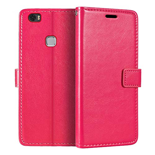 Shantime Lederhülle Kompatibel mit Huawei Honor Note 8, Business Design Magnetische Klapphülle, 3 Kartenfächer, Foto & Geheimfach(Rosenrot)