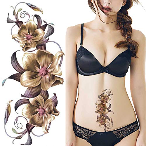 Golden flower grass tattoo stickers waterproof ladies lasting beauty sexy dark flower arm simulation tattoo transfer paper