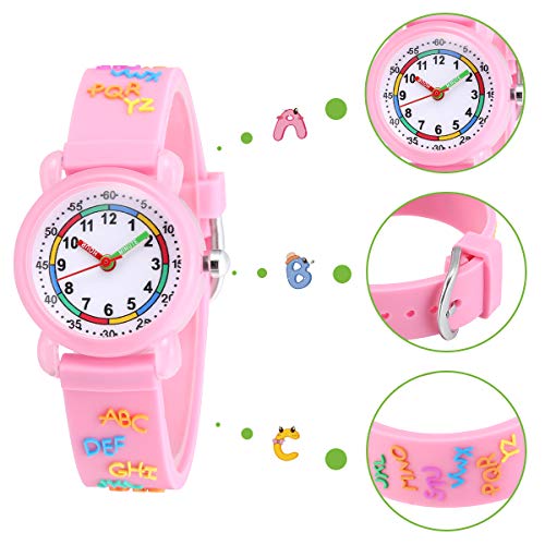 Image of Jewtme Cute Toddler Children Kids Watches Ages 3-8 Analog Time Teacher 3D Silicone Band Cartoon Watch for Little Girls Boys