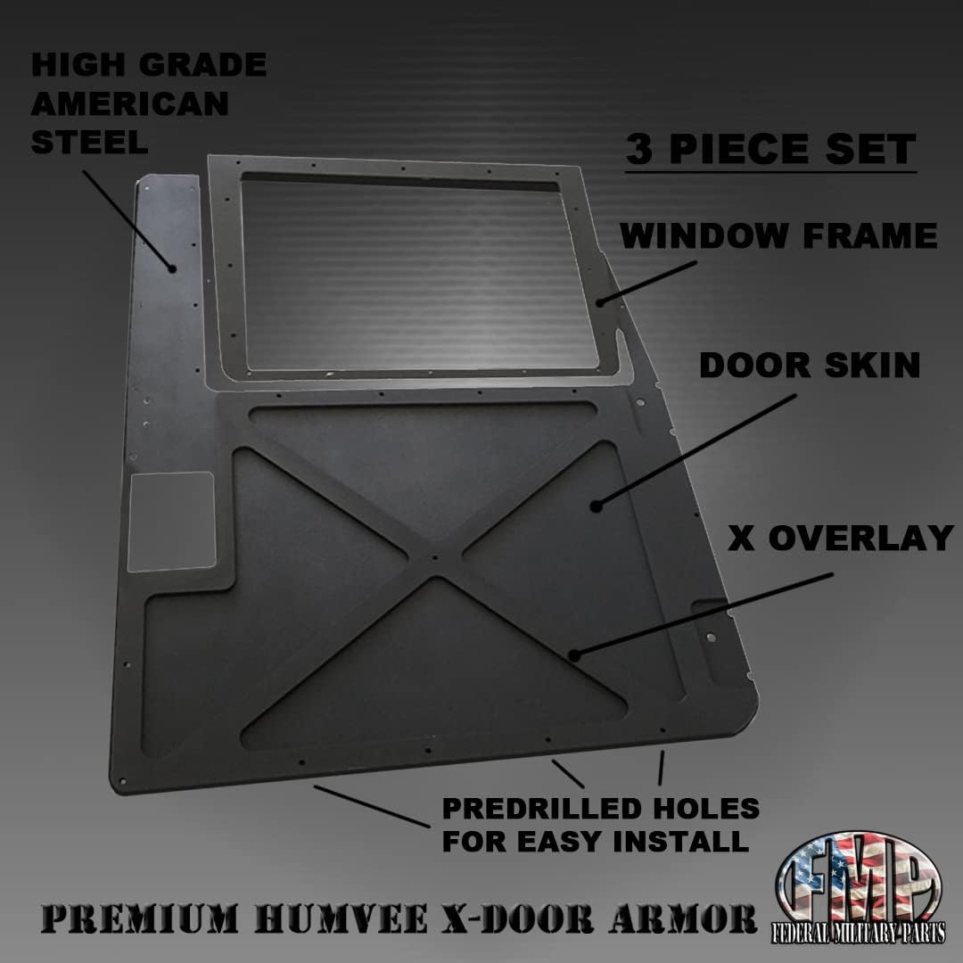 Federal Military Part Premium Hard X-Door Armor, Set of 4, Black, Compatible with Humvee M998 HMMWV H-1, Handles Not Included