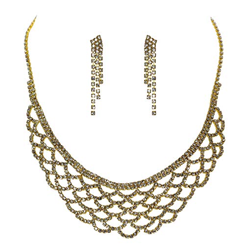 BRLTime Women's Rhinestone Crystal Gorgeous Teardrop Wave Necklace Earrings Set Statement Austrian Crystal Luxury Floral Wave Waterdrop Bridal Jewellery Suits